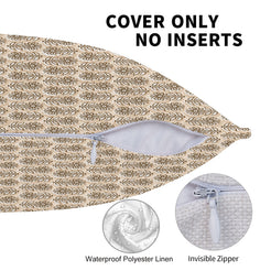 Hidden zipper detail on a water-resistant pillow cover with beige small floral motifs