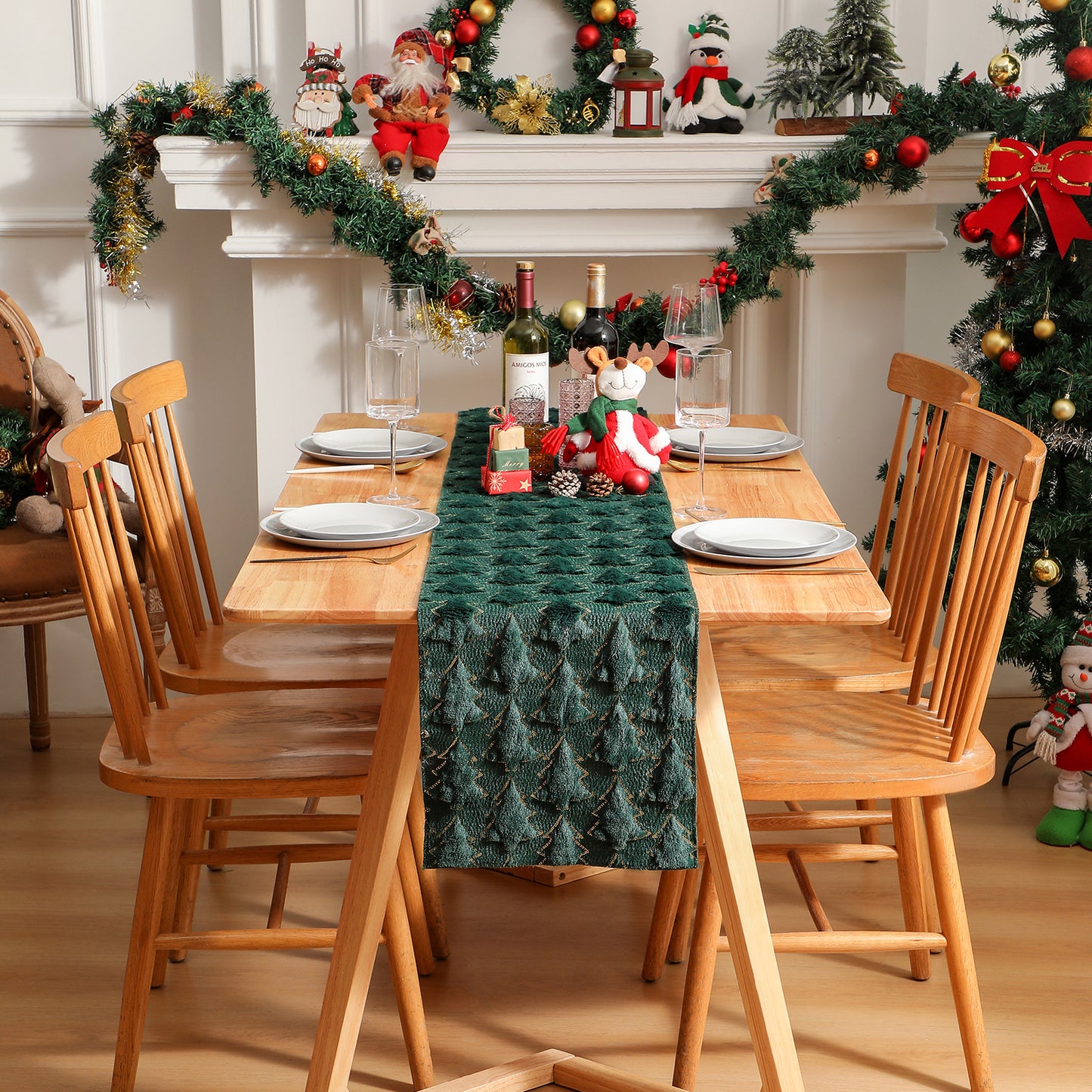 Christmas Tree Table Runner Winter Holiday Fur Decor for Kitchen Party Wedding Dining Table