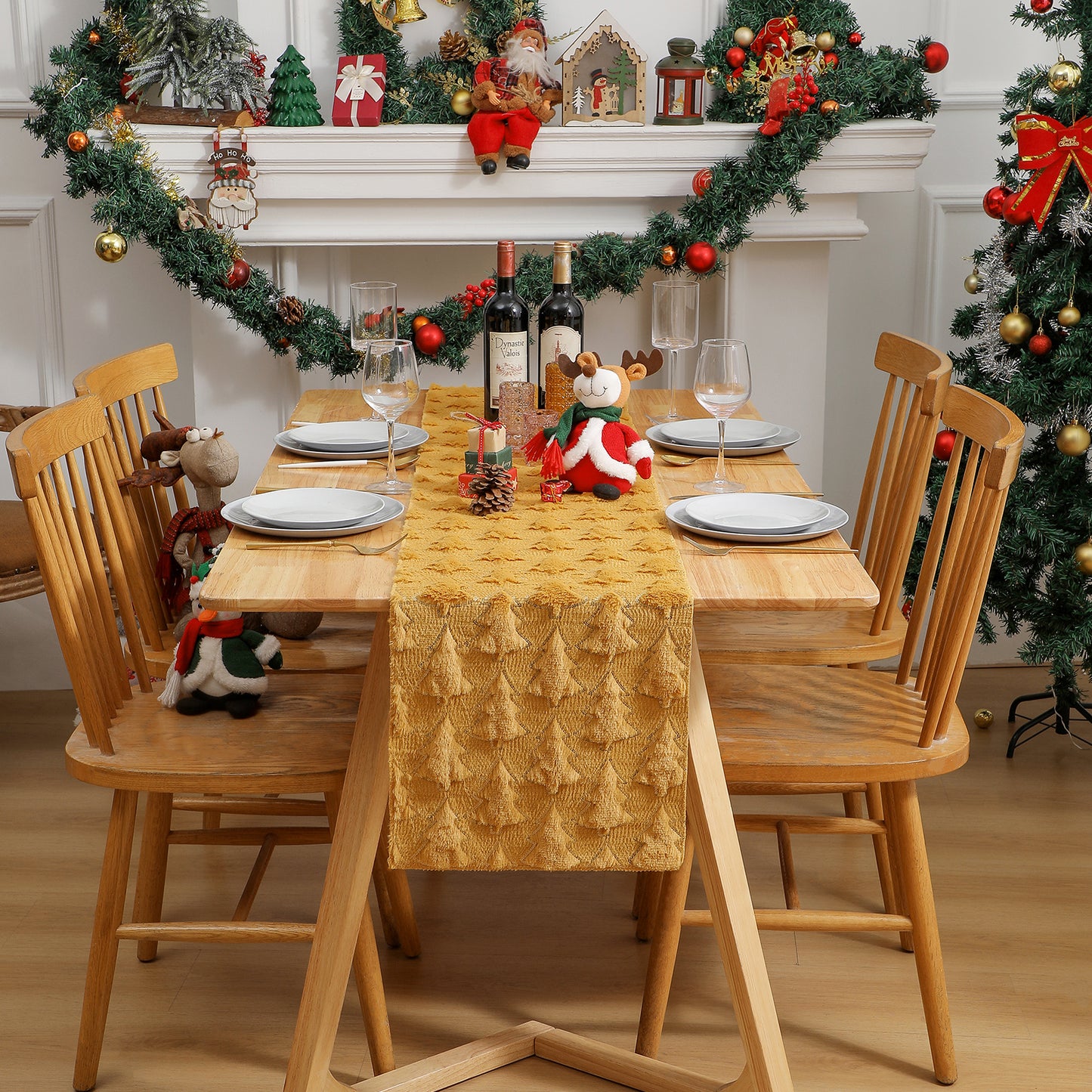 Christmas Tree Table Runner Winter Holiday Fur Decor for Kitchen Party Wedding Dining Table