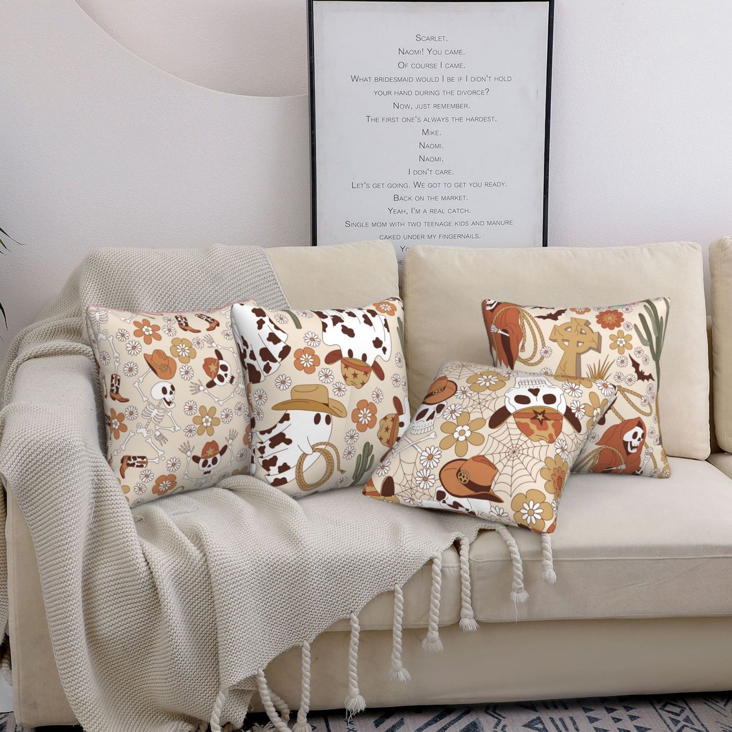 Halloween Throw Pillow Covers 18x18 inch Set of 4 Ghost Skeleton Decorative Cushion Covers for Sofa Couch