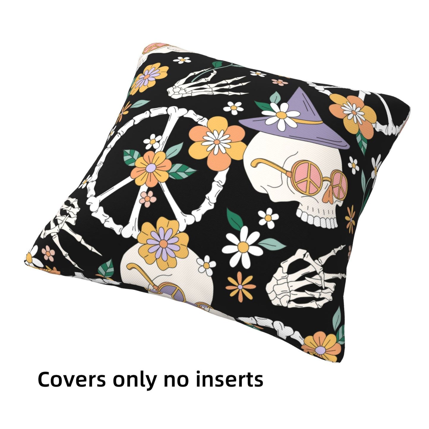 Groovy Halloween Throw Pillow Covers 18x18 inch Set of 4 Pumpkin Ghost Skeleton Decorative Cushion Covers for Sofa Couch