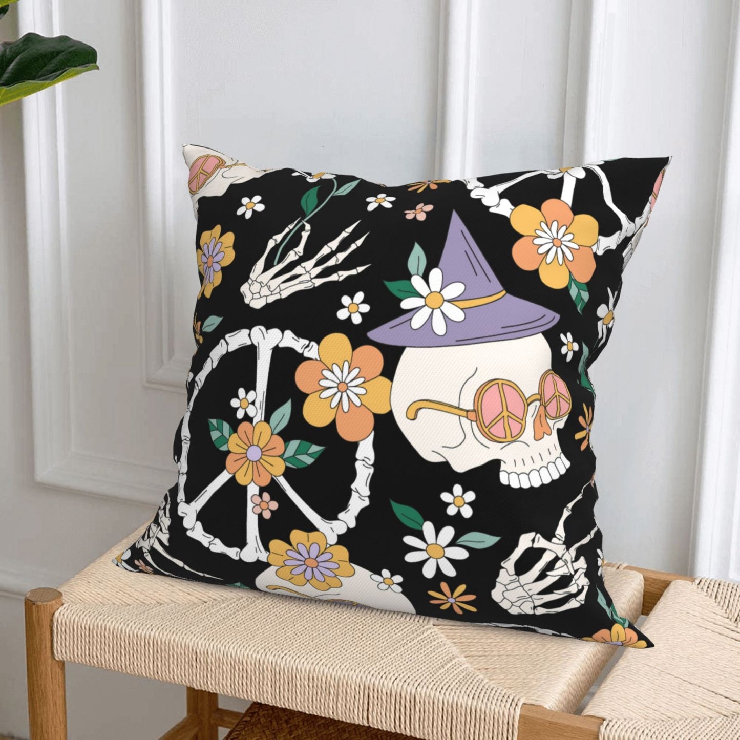 Groovy Halloween Throw Pillow Covers 18x18 inch Set of 4 Pumpkin Ghost Skeleton Decorative Cushion Covers for Sofa Couch