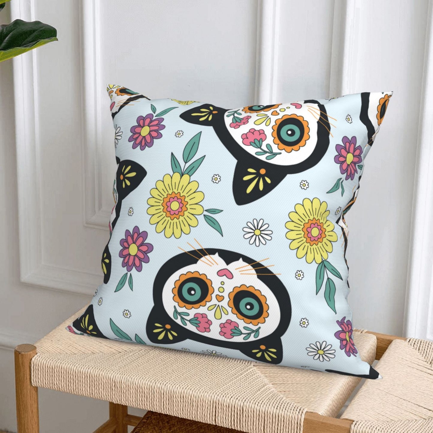 Mexican Throw Pillow Covers 18x18 inch Set of 4 Halloween Day of The Dead Decorative Cushion Covers for Sofa Couch