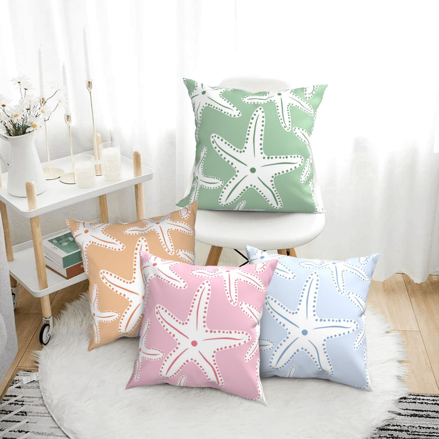 HOSTECCO Ocean Sea Throw Pillow Covers 18x18 inch Set of 4 Sea-Star Beach Pillow Cases Summer Colorful Decorative Cushion Covers for Sofa Couch