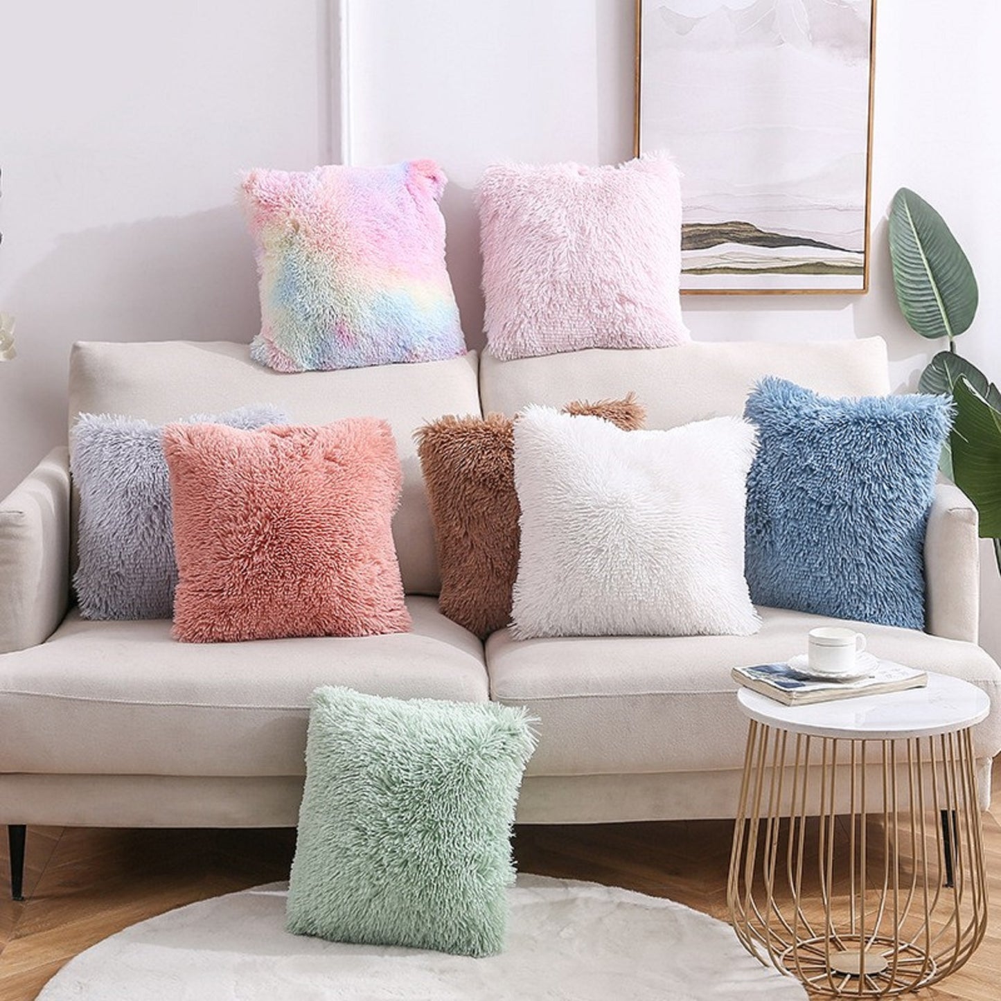 Fluffy Cushion Covers Set of 1 Faux Fur Pillow Covers 16x16 inch for Sofa Couch