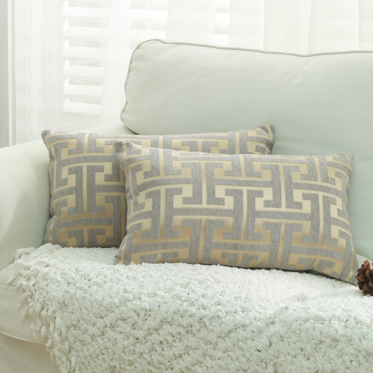 CJCGXGY,HOSTECCO Chenille Jacquard Pillow Covers Geometric Striped Pillow Case for Couch Bed