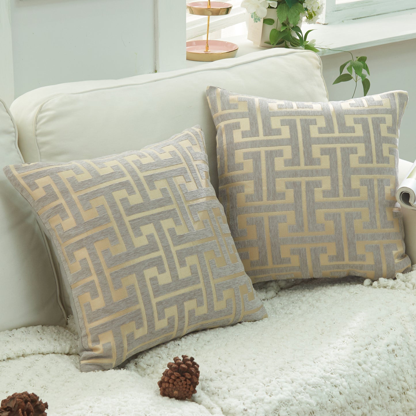 CJCGXGY,HOSTECCO Chenille Jacquard Pillow Covers Geometric Striped Pillow Case for Couch Bed