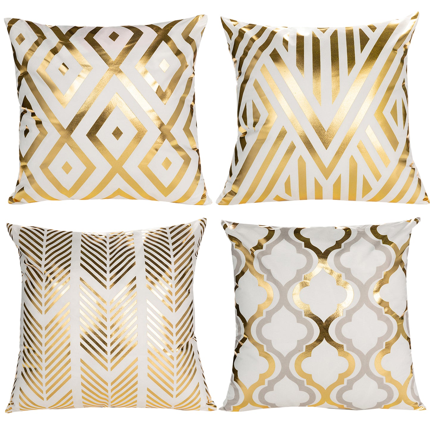 Gold Stamping Throw Pillow Covers Set of 4 Geometric Decorative Cushion Covers for Sofa Couch 18x18 inches