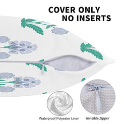 Water-resistant linen-look polyester option with lavender-blue small floral sprigs, zipper and fabric features