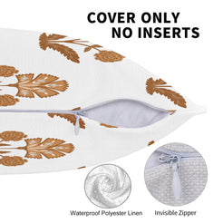 Water-resistant linen-look polyester option with rust block-print-inspired floral sprigs, zipper and fabric features