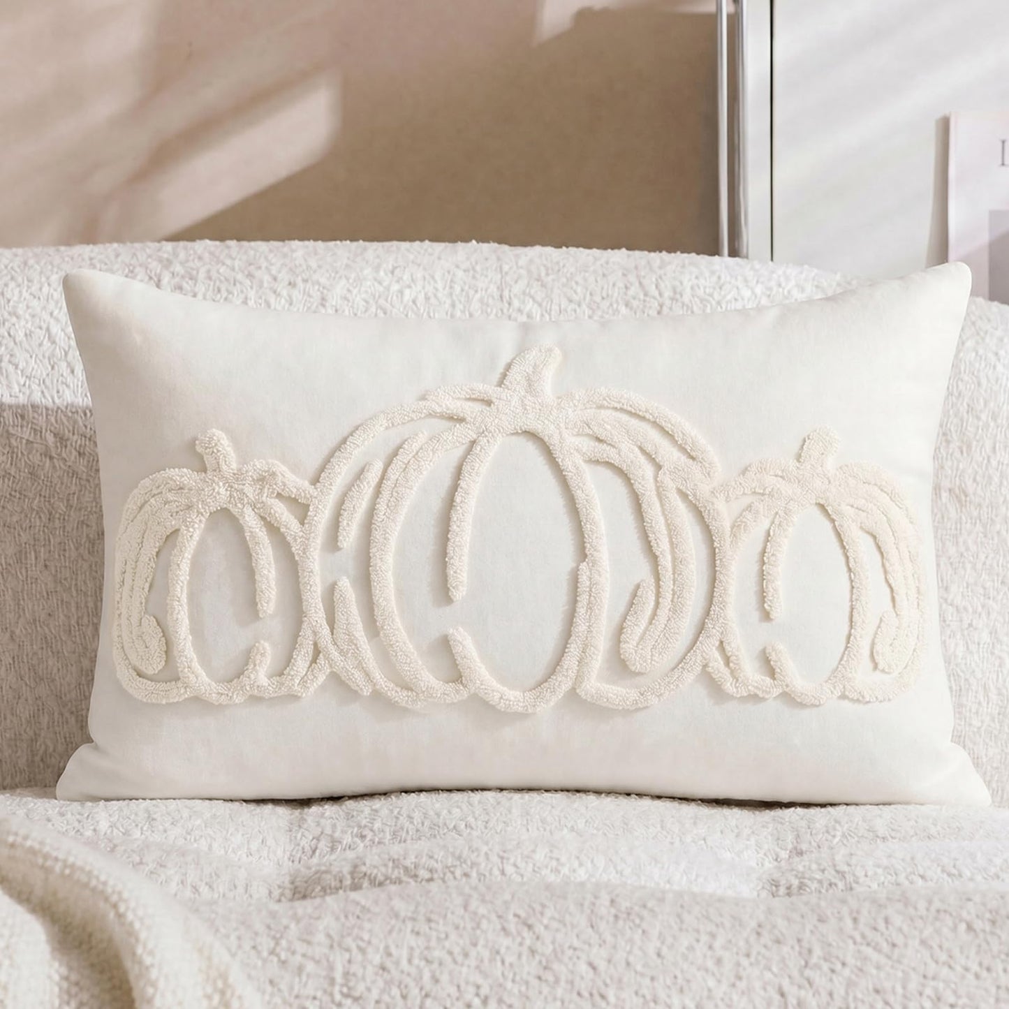 Tufted Pumpkin Fall Pillow Covers, Set of 2 — Ivory White
