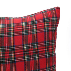 Red tartan woven polyester-cotton blend pillow covers, single cover on white