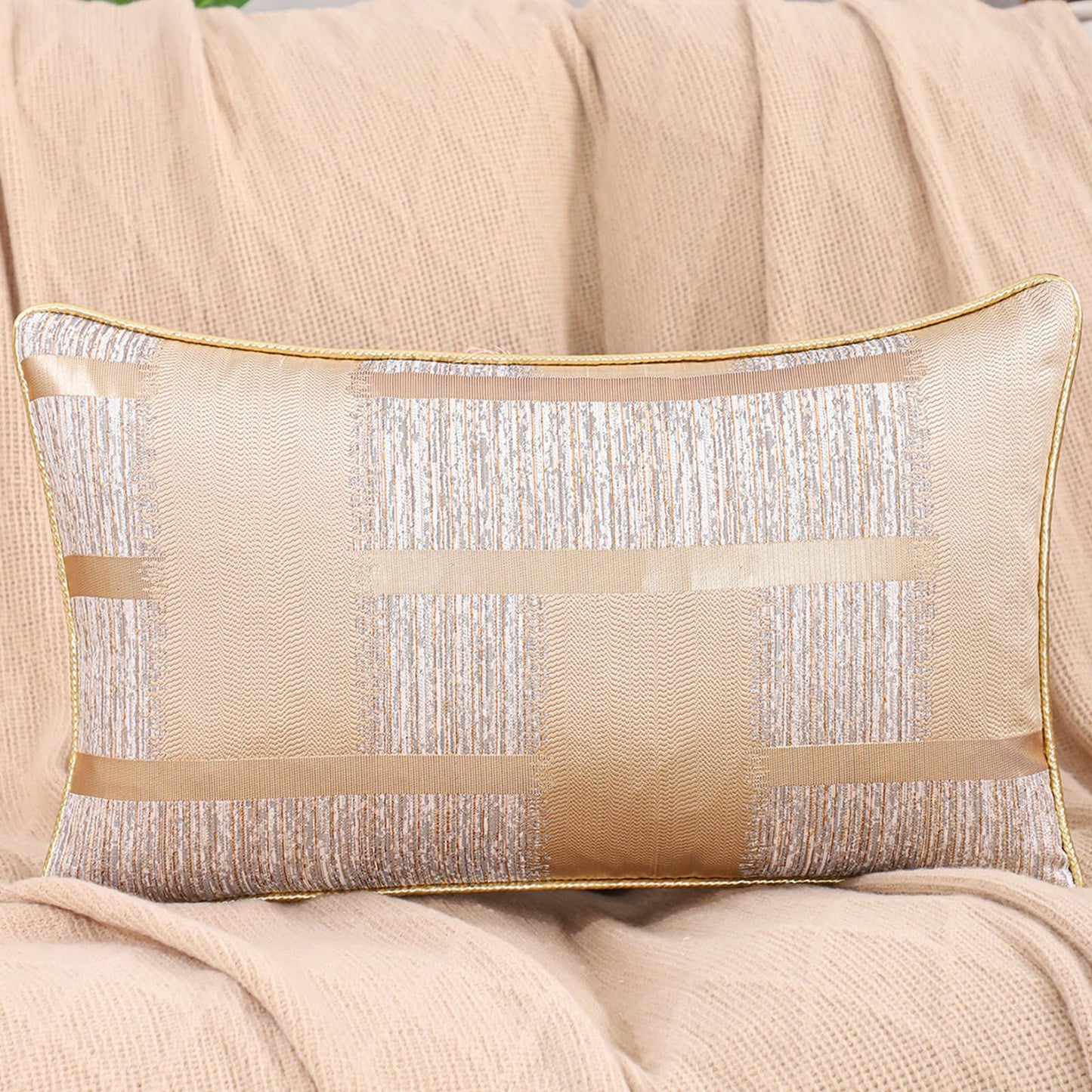 Geometric Jacquard Pillow Covers, Set of 2 — Gold Jacquard