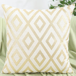 Chenille jacquard polyester pillow cover with gold diamond lattice, shown upright on a neutral background