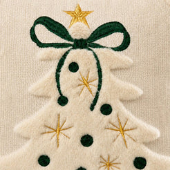 Tufted Christmas Tree Pillow Covers with Bows - Ivory White Green Bow