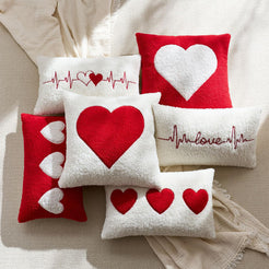 Textured Heart Pillow Covers - Red with White Heart