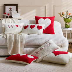 Textured Heart Pillow Covers - Red with White Heart