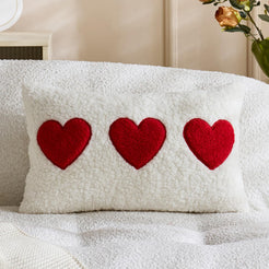 Textured Heart Pillow Covers - White with Red Heart