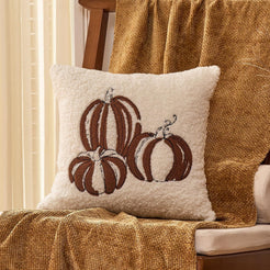 Textured Heart Pillow Covers - Ivory with Three Pumpkins