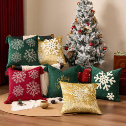 Tufted Snowflake Pillow Covers - Green Tufted Snowflake