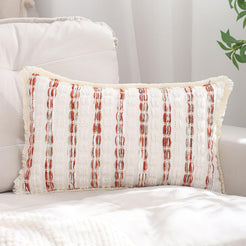 Striped Chenille Pillow Covers with Fringe - Rust Orange