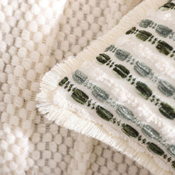 Striped Chenille Pillow Covers with Fringe - Sage Green