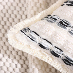 Striped Chenille Pillow Covers with Fringe - Black