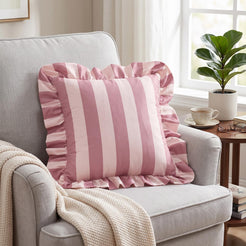 Ruffled Striped Velvet Pillow Covers - Pink and Beige