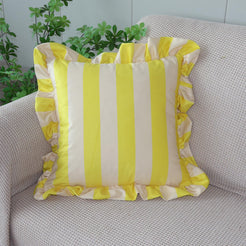 Ruffled Striped Velvet Pillow Covers - Yellow and Beige