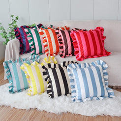 Ruffled Striped Velvet Pillow Covers - Black and Beige