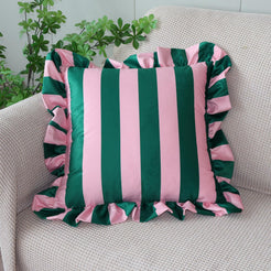 Ruffled Striped Velvet Pillow Covers - Green and Pink