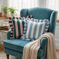 Ruffled Striped Velvet Pillow Covers - Green and Pink
