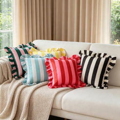 Ruffled Striped Velvet Pillow Covers - Green and Pink