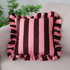 Ruffled Striped Velvet Pillow Covers - Chocolate and Pink