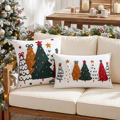 Colorful Tufted Christmas Tree Pillow Covers - Colorful Christmas Tree