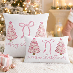 Colorful Tufted Christmas Tree Pillow Covers - Pink Christmas Tree