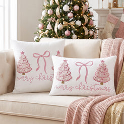 Colorful Tufted Christmas Tree Pillow Covers - Pink Christmas Tree