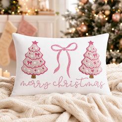 Colorful Tufted Christmas Tree Pillow Covers - Pink Christmas Tree