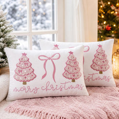Colorful Tufted Christmas Tree Pillow Covers - Pink Christmas Tree