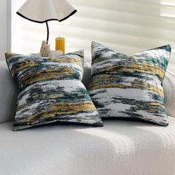 Teal and Gold Abstract Jacquard Pillow Covers - Abstract Jacquard