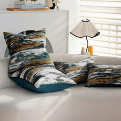 Teal and Gold Abstract Jacquard Pillow Covers - Abstract Jacquard