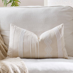 Embroidered Cotton-Blend Pillow Covers - Beige White