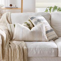 Embroidered Cotton-Blend Pillow Covers - Beige White