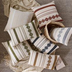 Embroidered Cotton-Blend Pillow Covers - Beige White