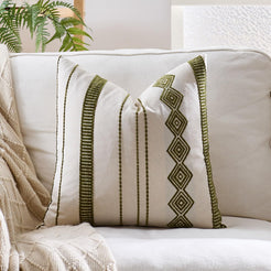 Embroidered Cotton-Blend Pillow Covers - Olive Green