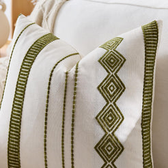 Embroidered Cotton-Blend Pillow Covers - Olive Green