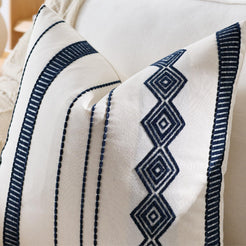 Embroidered Cotton-Blend Pillow Covers - Navy Blue