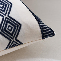 Embroidered Cotton-Blend Pillow Covers - Navy Blue