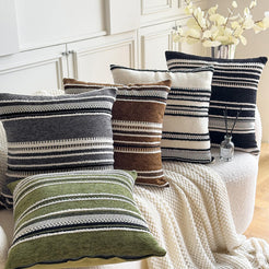 Boho Geometric Chenille Pillow Covers - Beige White