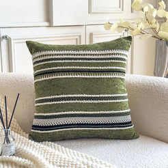 Boho Geometric Chenille Pillow Covers - Olive Green